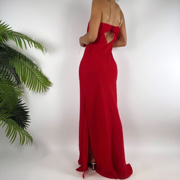 Vintage 90s Niki Livas Red Spaghetti Strap Prom Evening Gown Maxi Dress / Size 4 - Picture 2 of 8